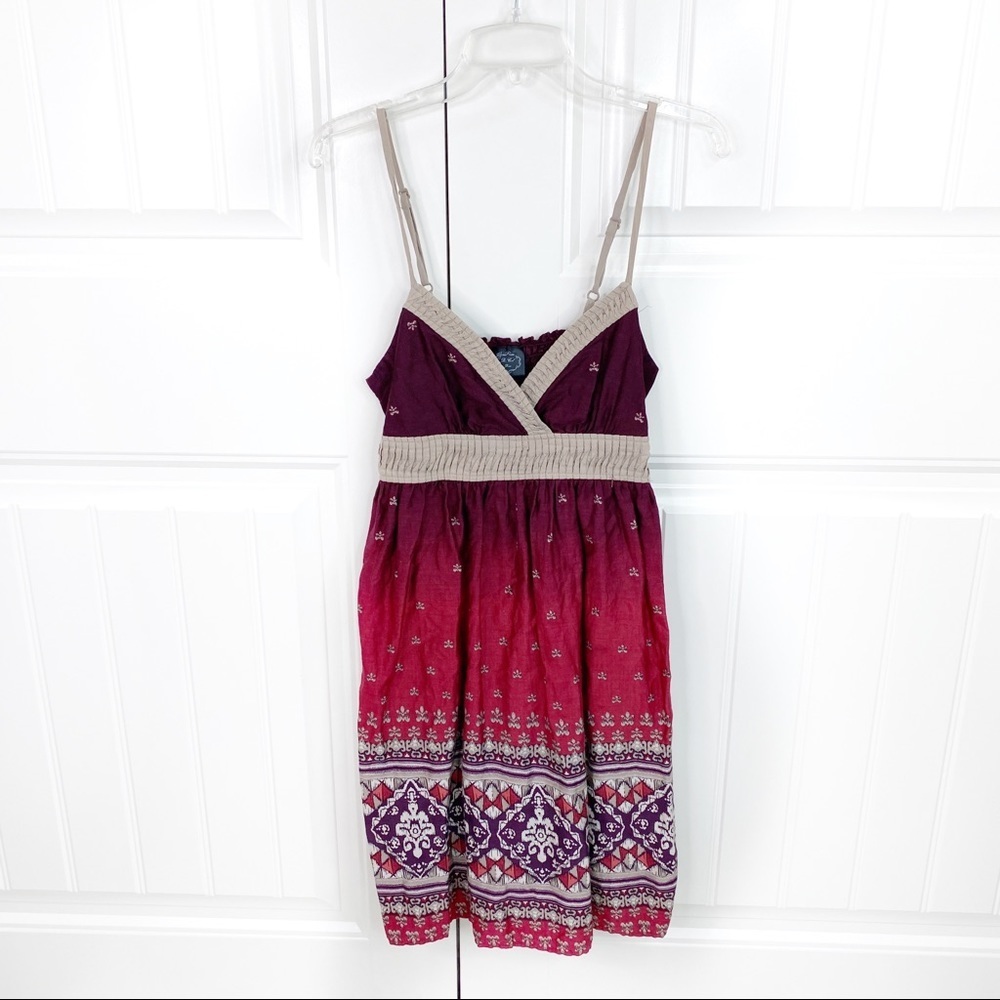 Be Cool Basic Red Ombre Boho Mini Babydoll Dress S
